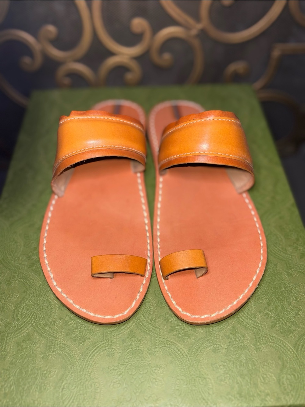 Sam Edelman Orange Leather Slide Sandals